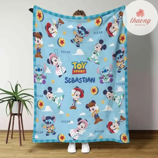 Discover Disney Toy Story Mickey Minnie Stitch Cosplaying Woody Customize Fleece Blanket