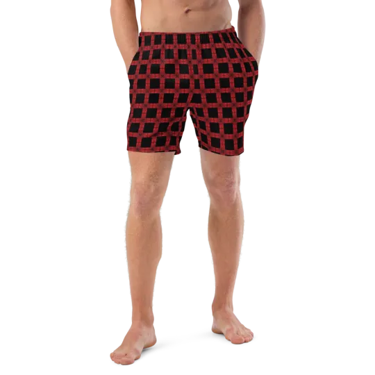 Discover Red and Black Checkerboard Custom Print Men's Swim Trunks Bathing Suit 2XS-6XL