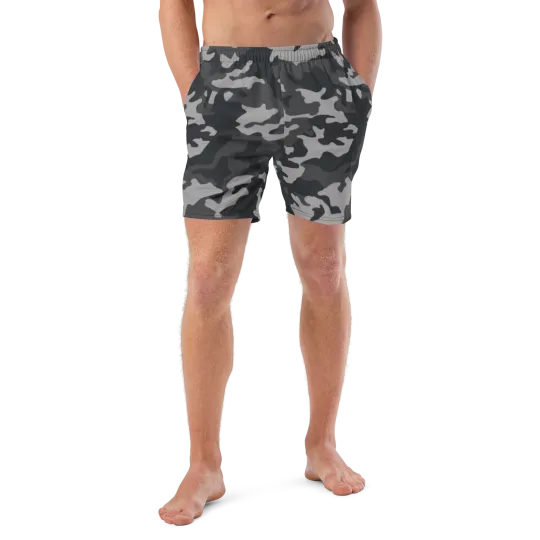 Discover Black and Gray Camouflage Custom Print Men's Swim Trunks Bathing Suit 2XS-6XL