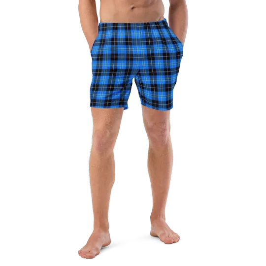 Discover Black and Blue Plaid Custom Print Men's Swim Trunks Bathing Suit 2XS-6XL
