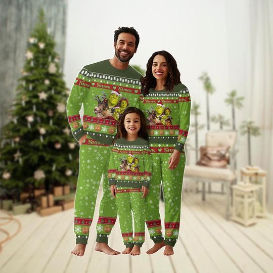 Christmas Shrek Family Pajamas Set, Funny Shrek Holiday Pajamas, Shrek Meme Christmas Pajamas, Shrek And Fiona Matching Pjs, Xmas Gift