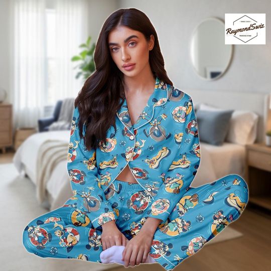 Discover Disney Mickey PJs Long Set, Mickey Mouse Long Pajama, Disney Button Shirt n Pants, Mickey & Friends PJs Set, Disney Sleepwear, Disney G