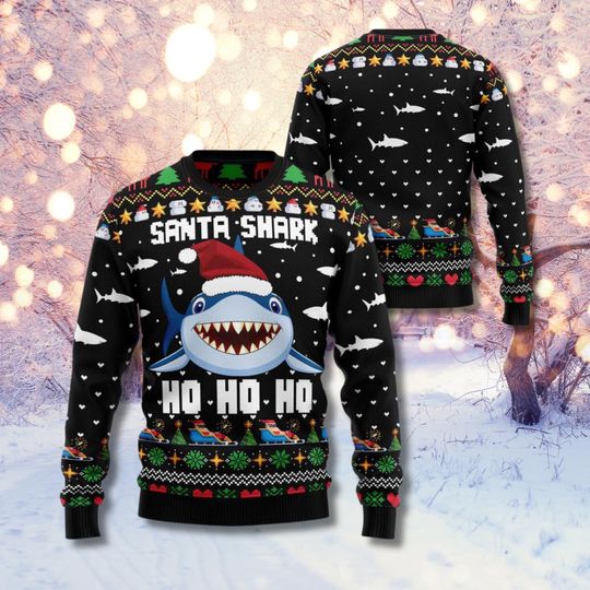Discover Santa Shark Ugly Christmas Sweater: Funny Holiday Pullover