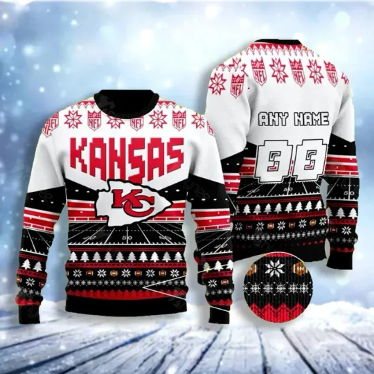 Discover Custom Name Number Kansas City Chief Field Dominance Ugly Sweater