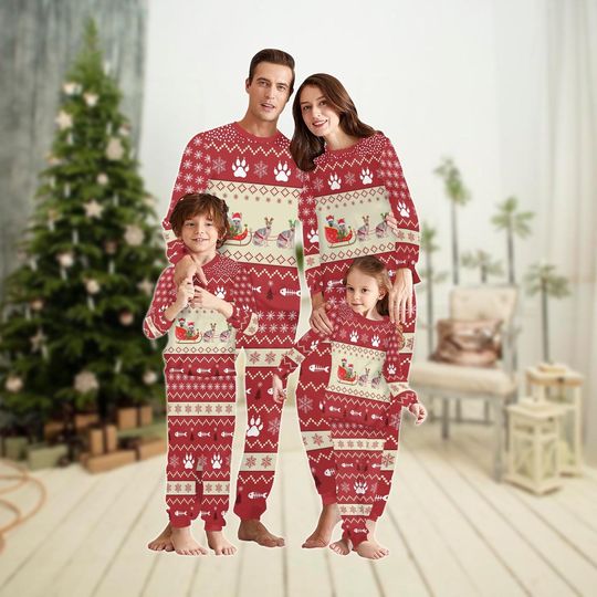 Discover Christmas Sphynx Cat Family Pajamas Set, Santa Hat Cat Matching Pajamas, Merry Catmas Holiday Pajamas, Pet Lover Christmas Shirt