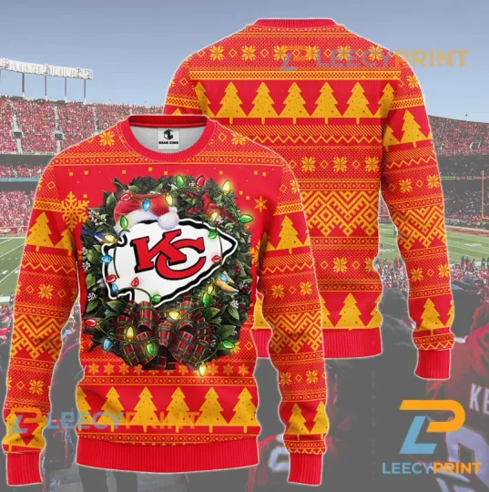 Discover Kansas City Chiefs Wreath Christmas Ugly Sweater