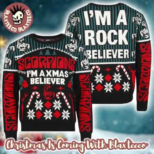 Discover Scorpions I'm a Xmas Believer I'm a Rock Believer Ugly Christmas Sweater