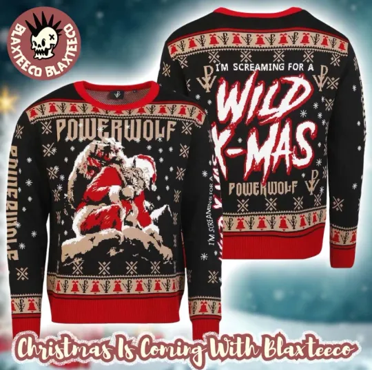 Powerwolf I Am Screaming For A Wild Xmas Santa Werewolf Ugly Sweater