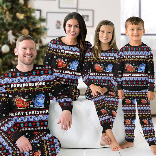 Discover Christmas Blue Tiger Family Pajamas Set, Demon Tiger Xmas Pajamas Set, Christmas Pajamas Set, Christmas Sweater, Derpi Sweater, Xmas Gift