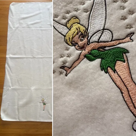 Discover Disney Tinker Bell Embroidered White Fleece Plush Throw Blanket 30 X 47” Baby