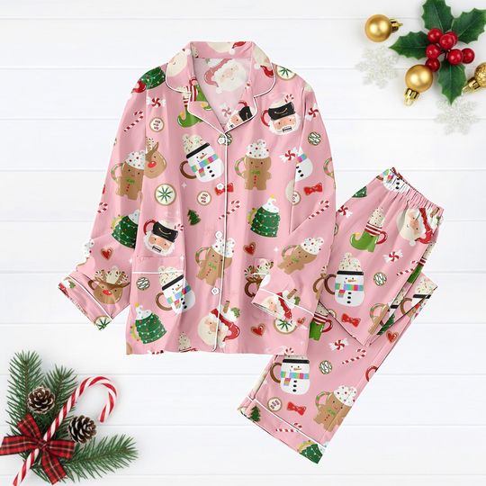 Discover Santa Christmas Pajamas, Hot Cocoa Festive Holiday Pajamas, Christmas Tree Pjs Set, Gift For Family