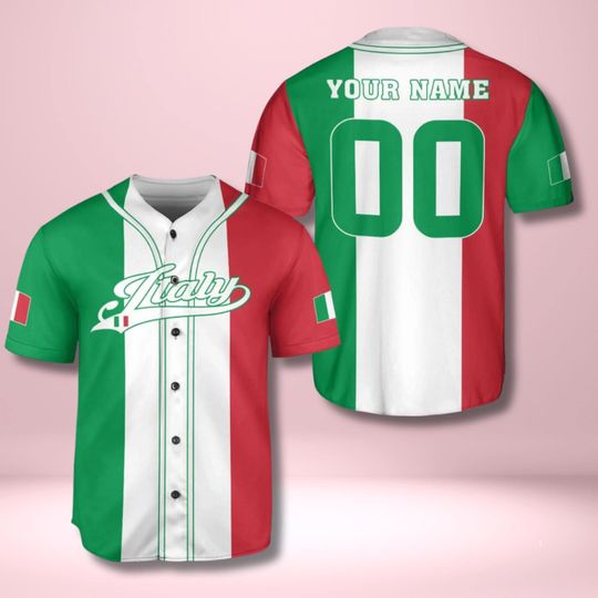 Discover Italy Baseball Jersey with Tricolor Flag Stripes and Crest Accents  Custom Name and Number Personalized Italian Pride Patriotic Gift Shirt