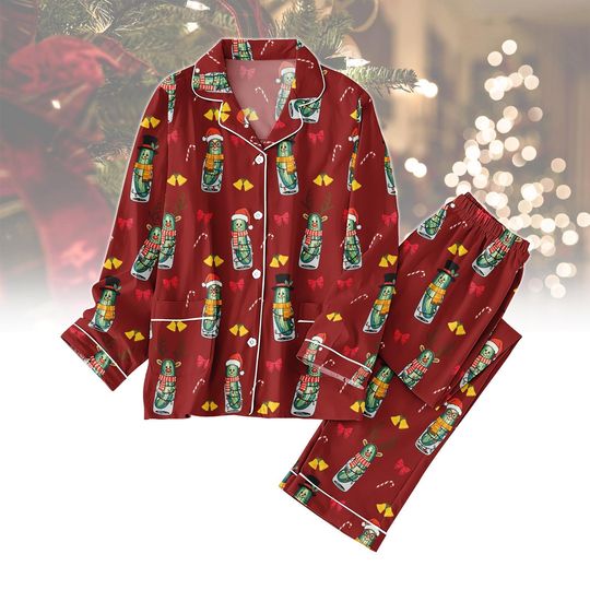 Discover Pickles Christmas Pajamas Set, Pickles Canned Family Matching Pajamas, Santa Hat Holiday Pajamas, Pickles Jar Sleepwear, Xmas Gift Idea