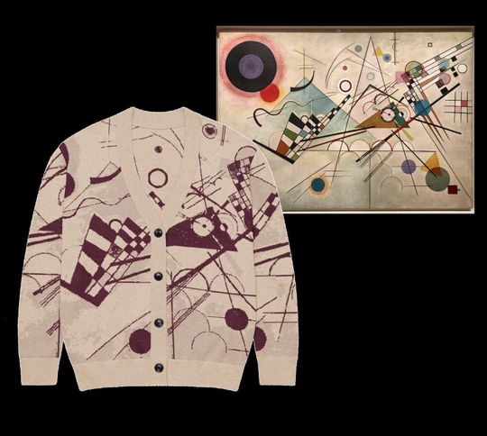Discover Kandinsky Earth Tone Knit Cardigan: Abstract Art Sweater