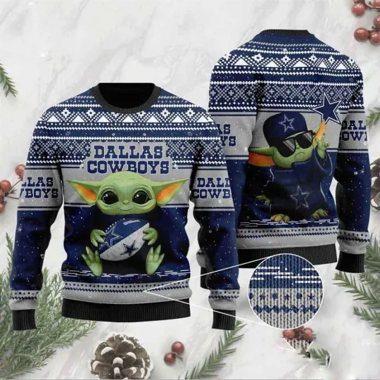 Discover Baby Yoda Cowboys Christmas Ugly Sweater Gift For Fans All Size