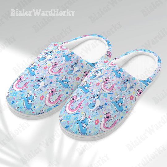 Discover Dratini Slippers - Couples Blue and Pink Anime House Shoes - Manga Indoor Footwear Gamers - Fun Gift Slippers for Anime Lovers
