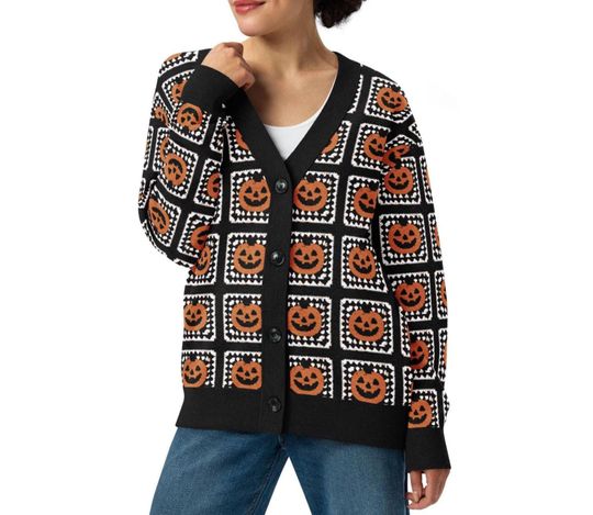 Discover Granny Square Halloween Sweater – Vintage Pumpkin Knit Cardigan