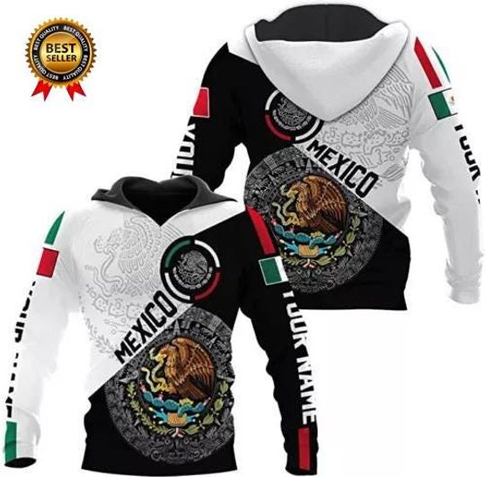 Discover Personalized Name Eagle Mexico US Flag 3D Hoodie Unisex