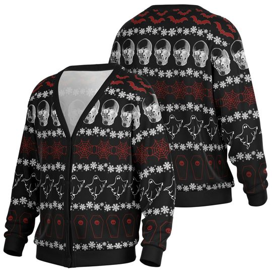 Discover Creepy Holiday Cardigan - Spooky Ugly Creepmas Cardigan - Gothmas Ugly Sweatshirt