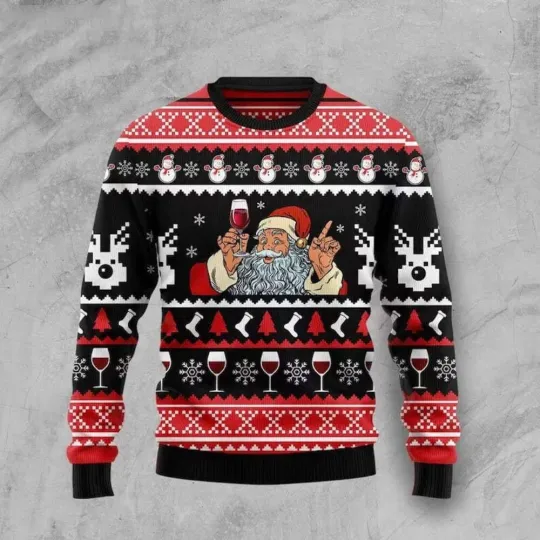 Discover Santa Claus Red Wine Funny Ugly Christmas Sweater
