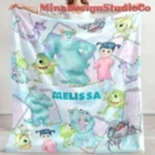 Discover Disney Monsters Inc Mike Wazowski Sully Boo Watercolor Customize Fleece Blanket