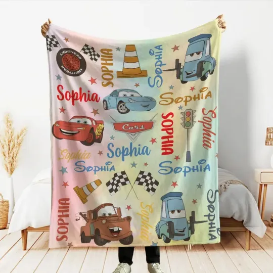 Discover Personalized Disney Cars Lightning McQueen Tow Mater Sally Guido Fleece Blanket