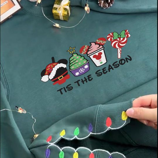 Discover Tis The Season Embroidered Christmas Sweatshirt, Christmas Lights Cut Hem sweatshirt, Disney Christmas Embroidered Shirt