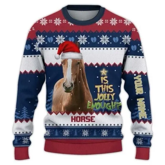 Horse Ugly Christmas Sweater, Funny Farm Animal Holiday Sweatshirt