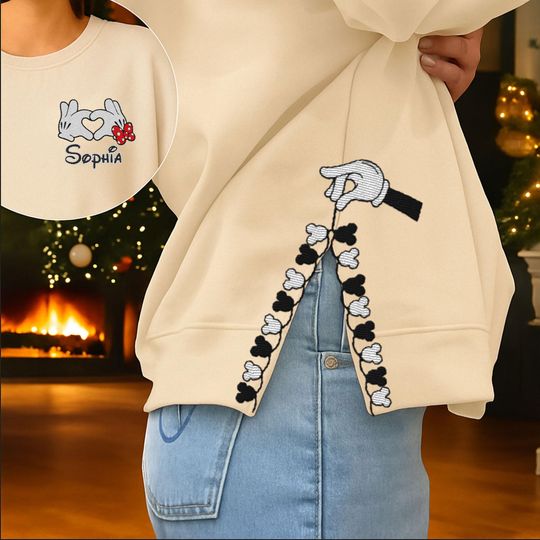 Discover Custom Mickey Side Bow Cut-Out Sweatshirt, Christmas Bow Embellished Sweatshirt, Funny Mickey Hand Embroidered Sweatshirt, Christmas Gifts