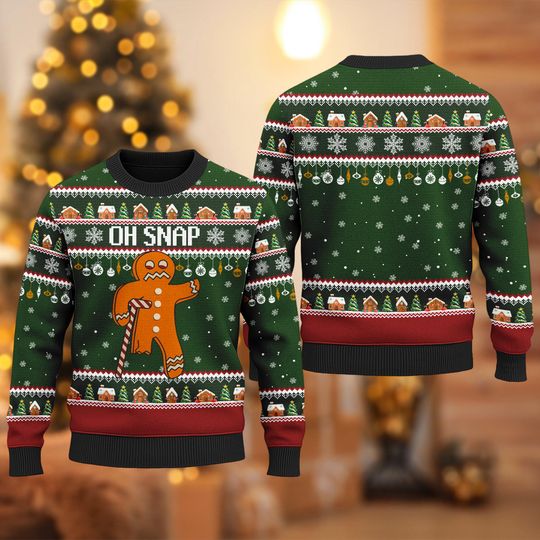 Discover Oh Snap Gingerbread 3D Ugly Christmas Sweater, Gingerbread Xmas Sweatshirt, Funny Food Christmas Gift for Men Women Kid, Cookie Jumper