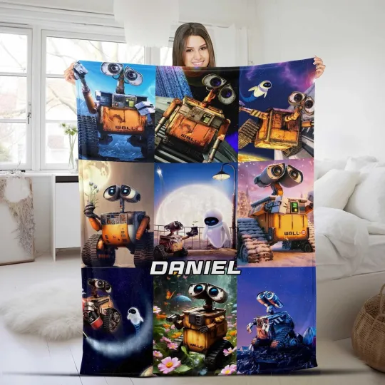 Discover Personalized Watercolor WALL-E Blanket, Disney Cartoon Fleece Blanket, Custom