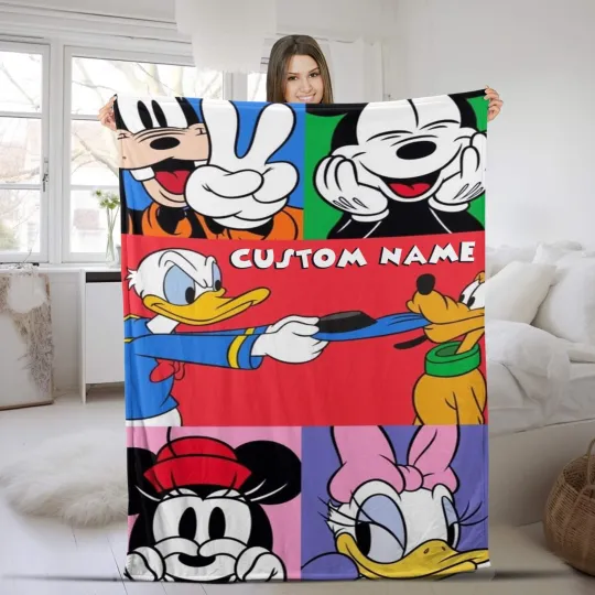Discover Personalized Mickey and Friends Blanket Custom Name Disney Plush Fleece Blankets