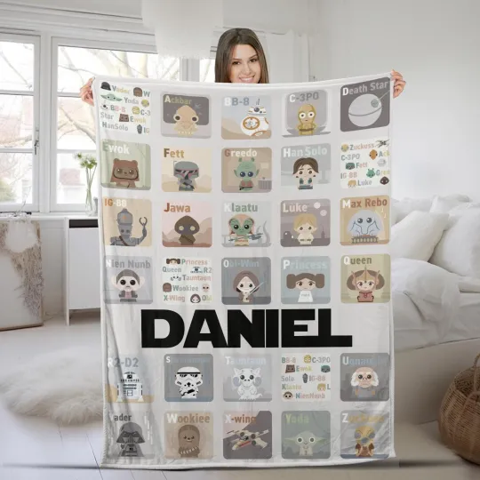 Discover Customized Name Star War Characters Alphabet Blanket, Star Wars Blanket, Disney