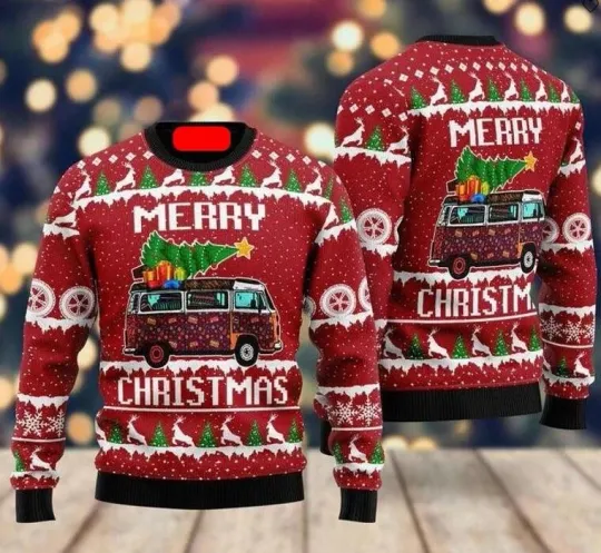 Discover Hippie Car Merry Christmas Ugly Christmas Sweater For Men Women