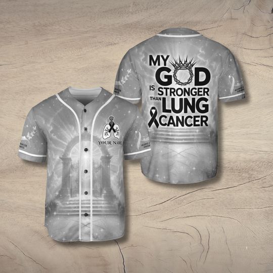 Lung Cancer Awareness Baseball Jersey with White Ribbon and Faith Quote Custom Name Support Shirt