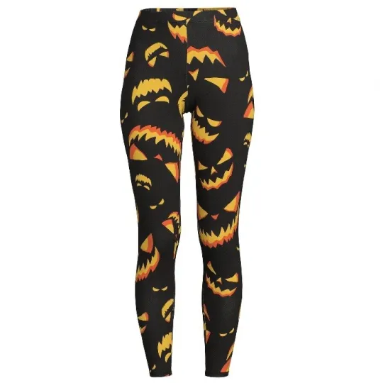 No Boundaries Juniors Halloween Ankle Leggings Pumpkin Small