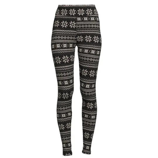 Discover Time and Tru Women's Fair Isle Leggings Black High Rise