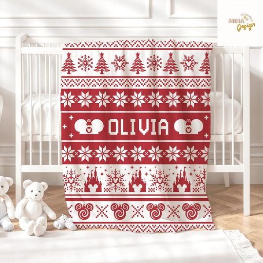 Discover Personalized Disney Christmas Blanket, Mickey's Very Merry Christmas Party, Mickey Minniee Castle Holiday Family Christmas Tree Home Decor