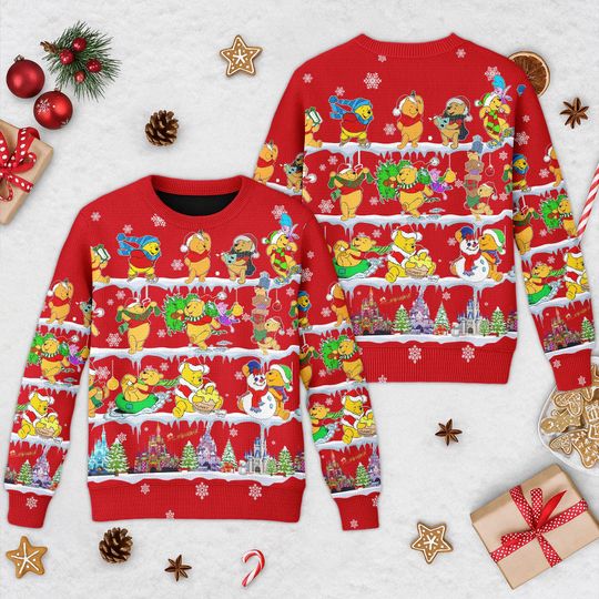 Discover Winnie the Pooh Ugly Christmas Sweater, Pooh And Friends Xmas Sweatshirt, Disney Christmas Gift For Men Women, Piglet Tigger Eeyore Shirt