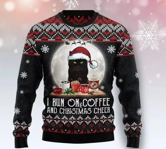 Discover Black Cat Run On Coffee Ugly Christmas Sweater