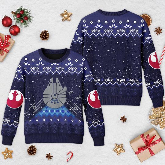 Discover Star Wars Ugly Christmas Sweater, Star Wars Xmas Sweatshirt, Millennium Falcon Sweater, Marvel Christmas Gift For Men Women Kid