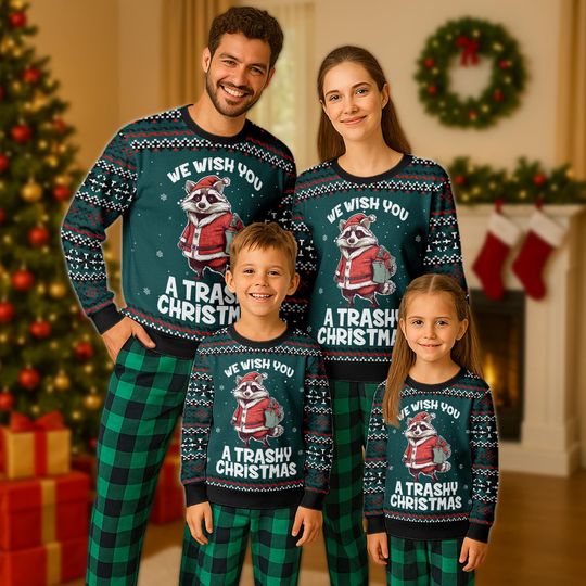We Wish You A Trashy Christmas Ugly Sweater, Santa Raccoon Xmas Sweatshirt, Raccoon Christmas Gift For Men Women Kid