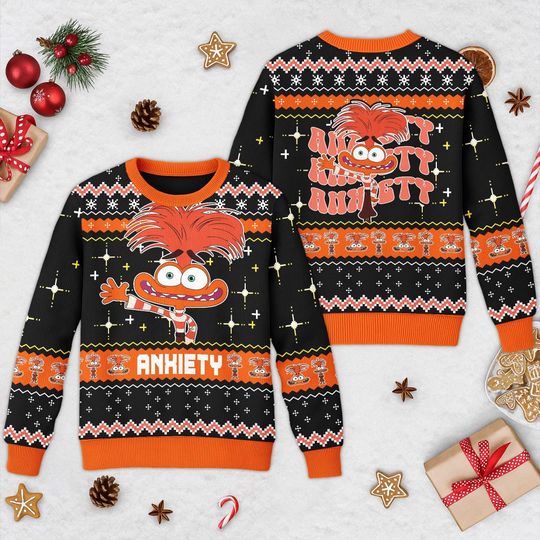 Discover Anxiety Ugly Christmas Sweater, Anxiety Inside Out 2 Xmas Sweatshirt, Anxiety Character Christmas Gift For Men Women Kid, Anxiety Sweater