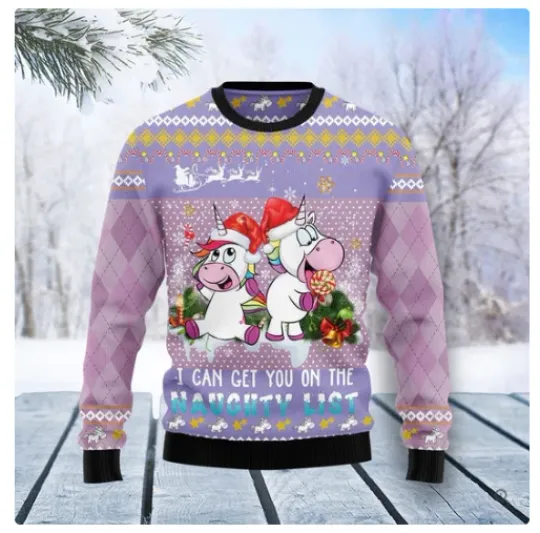Discover Unicorn Naughty List Ugly Christmas Sweater