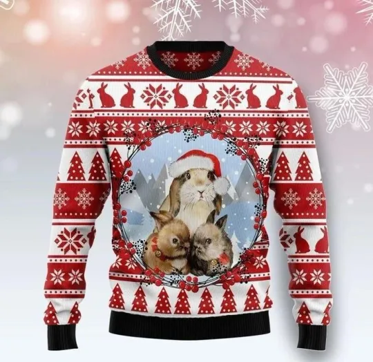 Discover Christmas Bunny Ugly Sweatshirt, Christmas Holiday Sweater