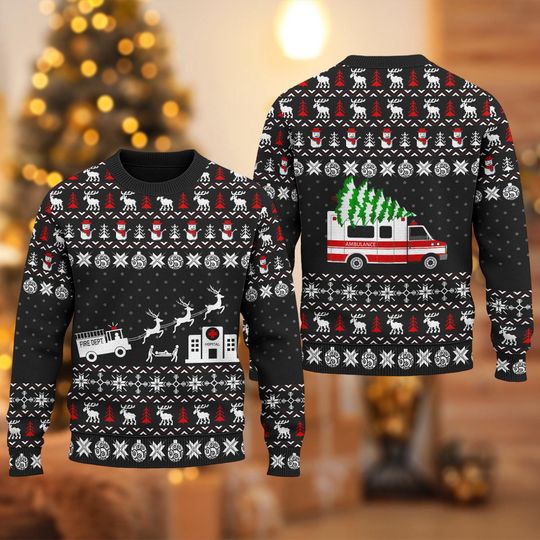 Discover Paramedic Hospital Ambulance Ugly Christmas Sweater, Ambulance Christmas Tree Sweatshirt, Paramedic Xmas Holiday Gift, Driver Xmas Shirt