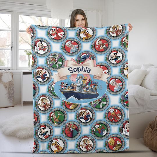 Discover Personalized All Characters Very Merrytime Cruises Disney Christmas Cruise Blanket, Mickey & Friends Xmas Trip,Family Cruise Vacation
