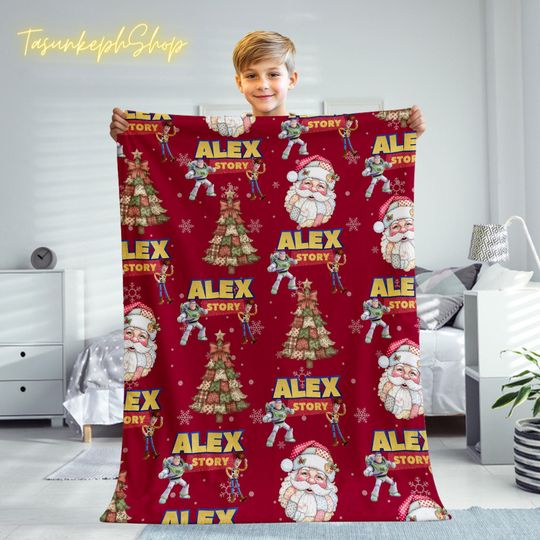 Discover Toy Story Christmas Blanket for Kids, Personalized Disney Toy Story Fleece Throw, Woody and Buzz Xmas Bedding, Custom Disney Pixar Gift