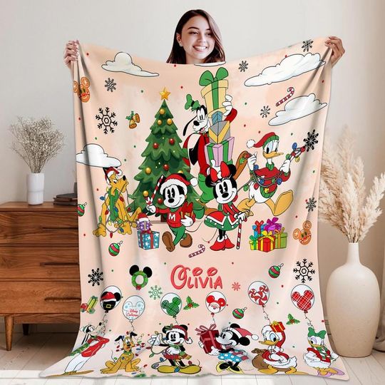 Discover Personalized Mickey And Friends Santa Christmas Blanket Custom Christmas Blanket Magic Kingdom Fleece Blanket Disneyland Blanket
