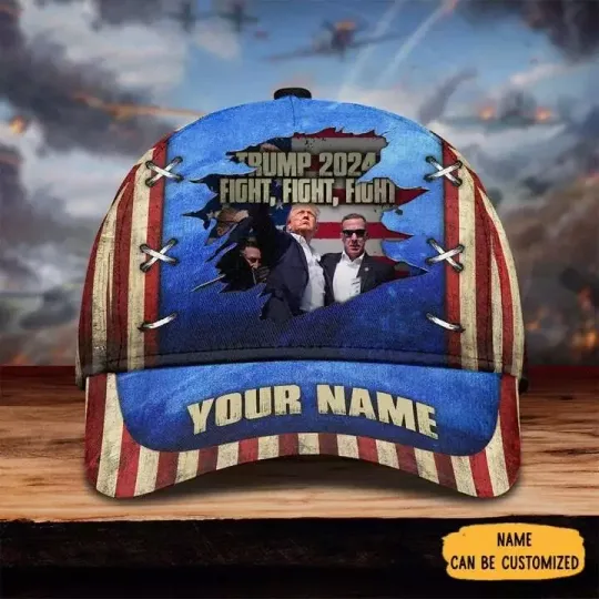 Discover Personalized Trump 2024 MAGA Fight Fight Fight For America Baseball Cap US Size